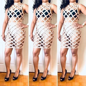 FASHION NOVA BANDAGE SEXY DRESS  TAN COLOR MEDIJM